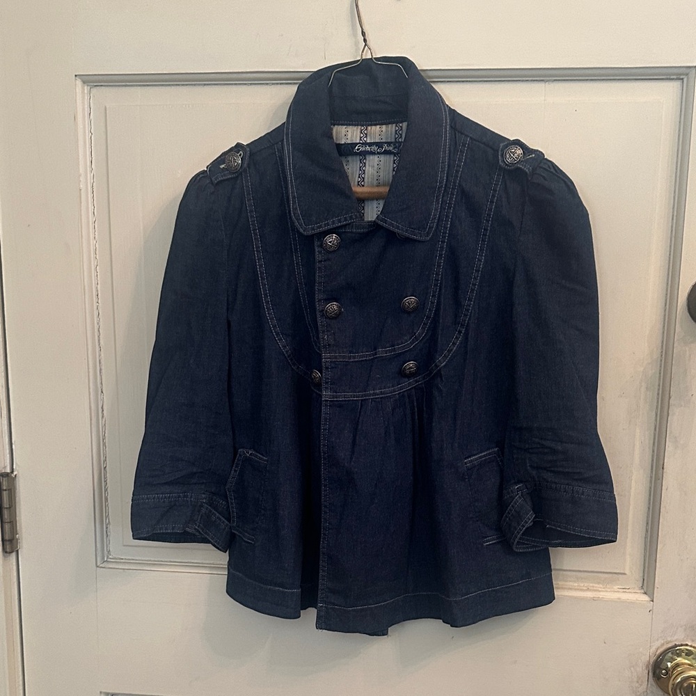 Celebrity Pink Dark Blue Denim Double-Breasted Button Down Shirt Jacket